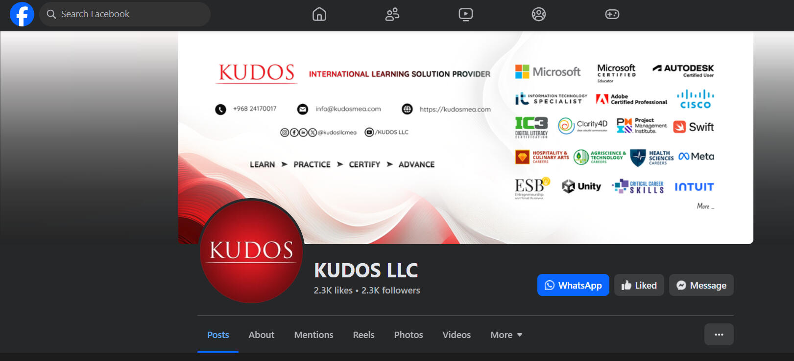 KUDOS Facebook Profile 2025